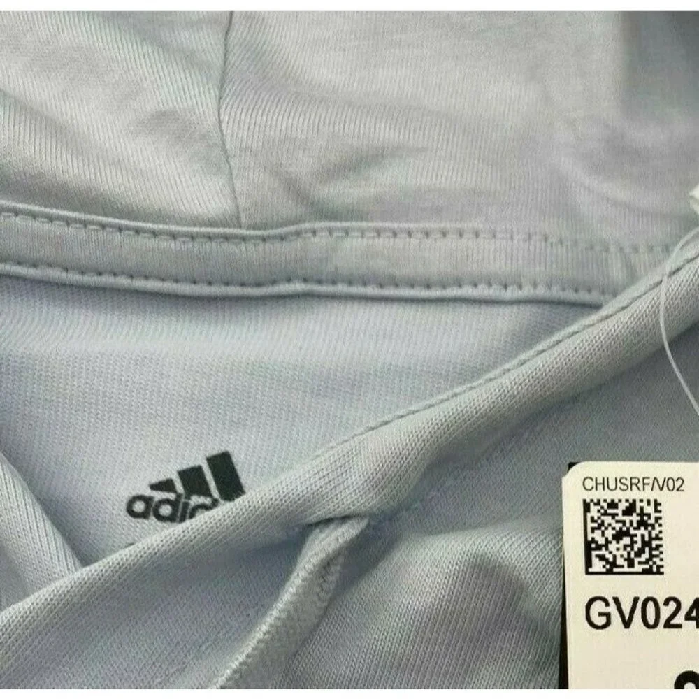 Adidas Long Sleeve Jersey Hooded Sweatshirt T-Shirt Halo Blue/White GV0246 Sz S - Picture 5 of 6